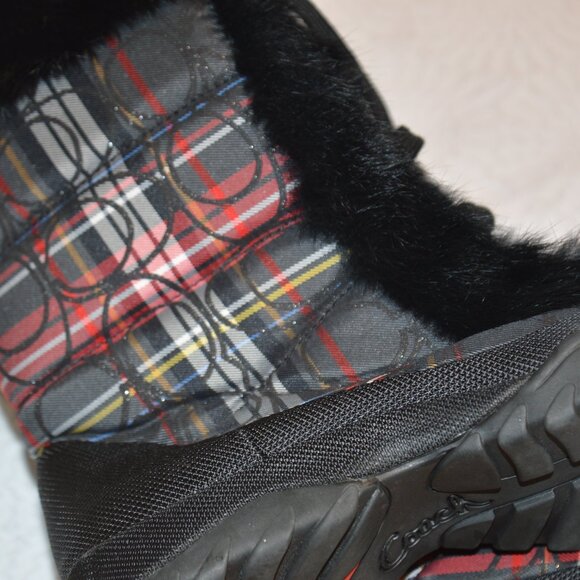 Vintage Coach Jennie Plaid Quilted Logo Pattern Boots with Rabbit Fur Trim - Picture 11 of 12